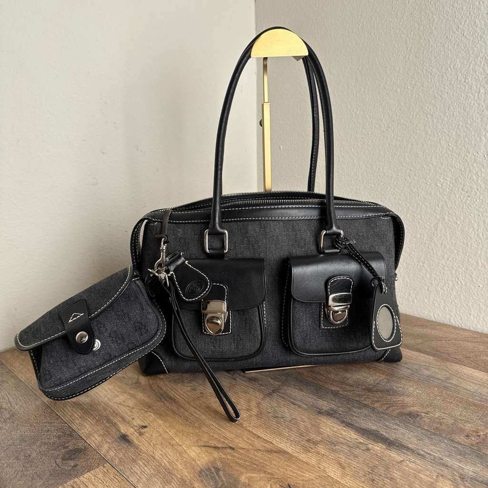 Dooney & Bourke Anniversary Set Denim Leather Satchel Shoulder Bag Pouch Black